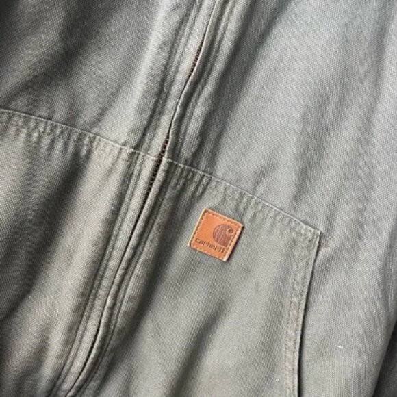 Vtg Carhartt Army Green Hooded Canvas Jacket Kanye West Size XLT - Picture 2 of 4